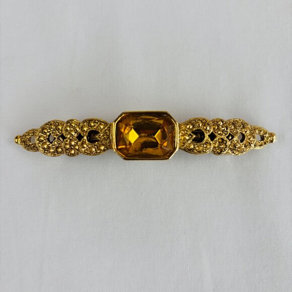 Amber Color Large Stone Barrette Gold Tone Metal Hair Clasp main image 8